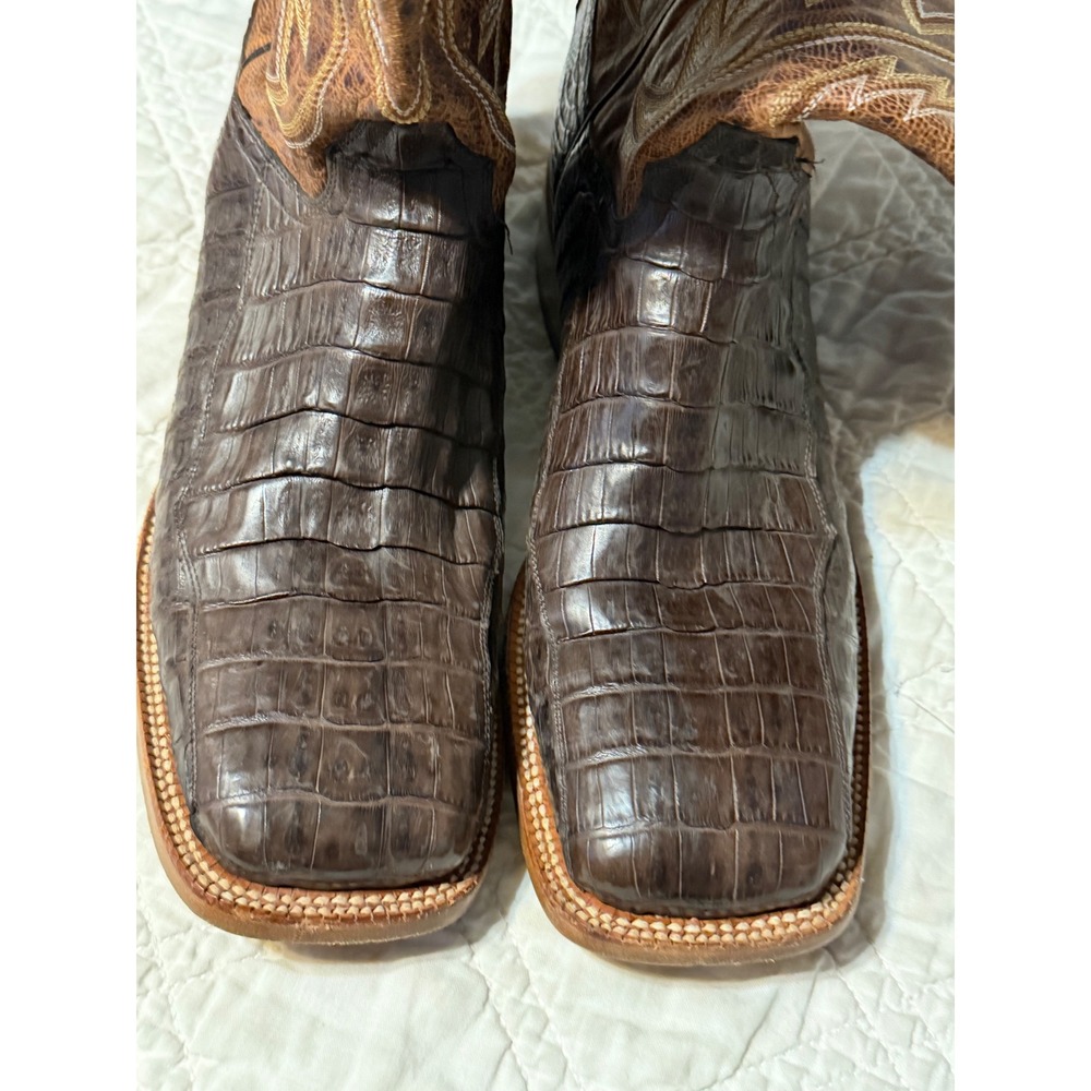 Cavenders Western Boots Mens 11 D Brown Caiman Leather Square Toe Cowboy - Picture 4 of 9